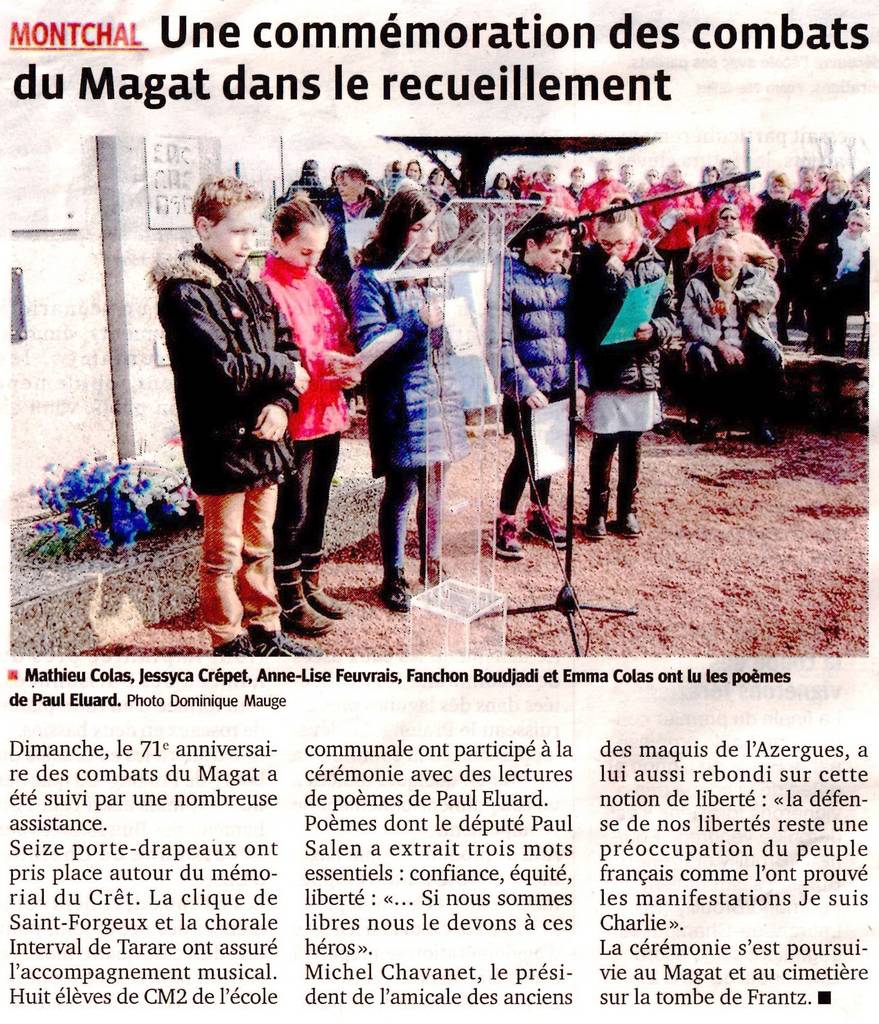 Journal Le Progrès - Montchal du 16 mars 2015