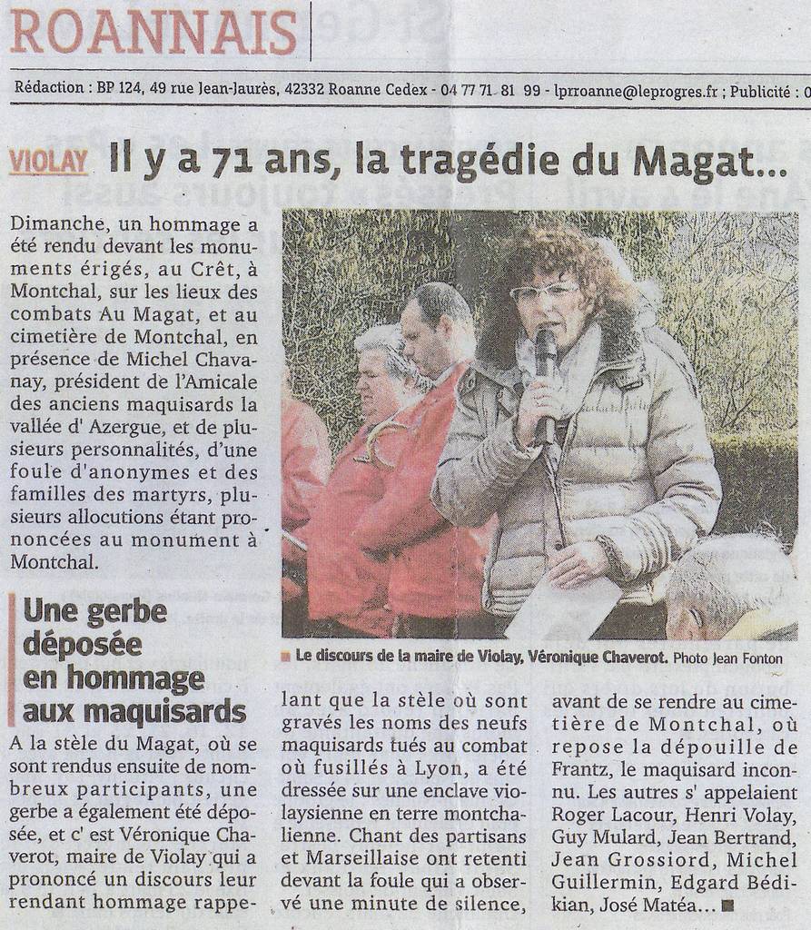 Journal Le Progrès - Violay du 20 mars 2015